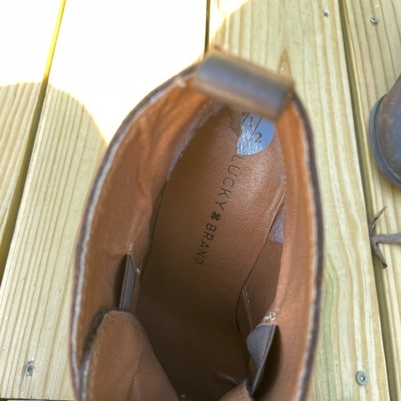 Lucky Brand Yinan Brown Genuine Leather Stacked Wedge Booties - Picture 6 of 8